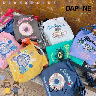 Daphne กระเป๋าสะพายไหล่ กระเป๋าถือ ทรงโท้ท ปักลายการ์ตูนโดนัท สไตล์ฮาราจูกุ สีแคนดี้ สําหรับสตรี นักเรียน