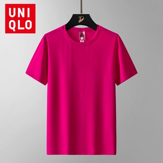 Uniqlo เสื้อยืด คอกลม แขนสั้น ผ้าเรยอน แบบบาง สีพื้น อเนกประสงค์ แฟชั่นฤดูร้อน สําหรับผู้หญิง