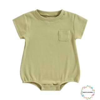 Babyclothes- ชุดจั๊มสูทรอมเปอร์ แขนสั้น คอกลม มีกระเป๋าหน้าอก แฟชั่นฤดูร้อน สําหรับเด็กผู้หญิง และเด็กผู้ชาย