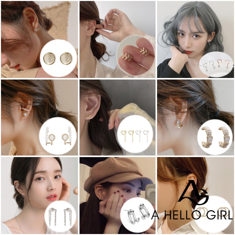 A HELLO GIRL ต่างหูสตั๊ด คริสตัล สีเงิน สีทอง ของขวัญสําหรับผู้หญิง