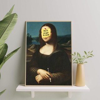 ภาพวาดผ้าใบ พิมพ์ลาย Dont Forget To Smile Mona Lisa Portrait สไตล์วินเทจ สําหรับตกแต่งบ้าน 0711