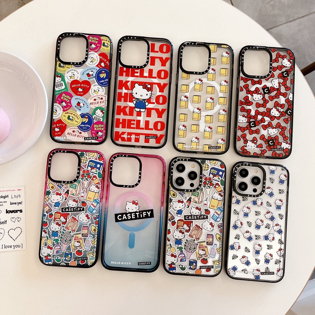 Hello Kitty Magnetic Casetifyเคสโทรศัพท์สําหรับiPhone 16 15 14 13 12 11 Pro Max Plus, Clear Cotton Candy Glitter Hard Impact 2.0