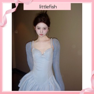 [littlefish] ชุดเดรสกระโปรงบัลเล่ต์ สไตล์เจ้าหญิง ประดับเพชร หรูหรา เหมาะกับฤดูร้อน สําหรับสตรี