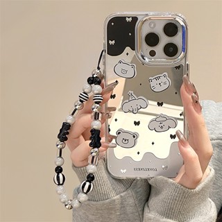 [พร้อมส่ง] เคสโทรศัพท์มือถือ ซิลิโคน ลายการ์ตูน พร้อมกระจก และสายคล้องข้อมือ สําหรับ iPhone 15 14 13 12 11 PROMAX XS XR XSMAX SE2020 6 7 8PLUS MINI