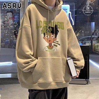 ASRV เสื้อกันหนาวมีฮู้ดลายการ์ตูนสไตล์อเมริกันสไตล์ฮิปฮอปสําหรับผู้ชาย