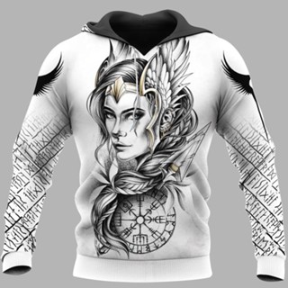 เสื้อกันหนาว มีฮู้ด ลาย Viking 3D Goddess Freya Vegvisir