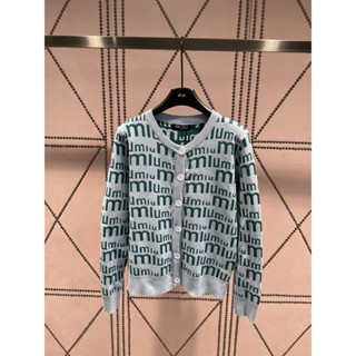 UYCM MIU MIU 2023 full bullet screen letter contrast color long sleeve knitted all-match cardigan