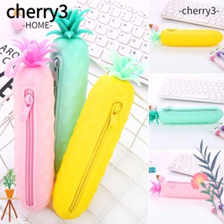 Cherry3 กระเป๋าดินสอ ซิลิโคน ลายสับปะรด สีพื้น สร้างสรรค์