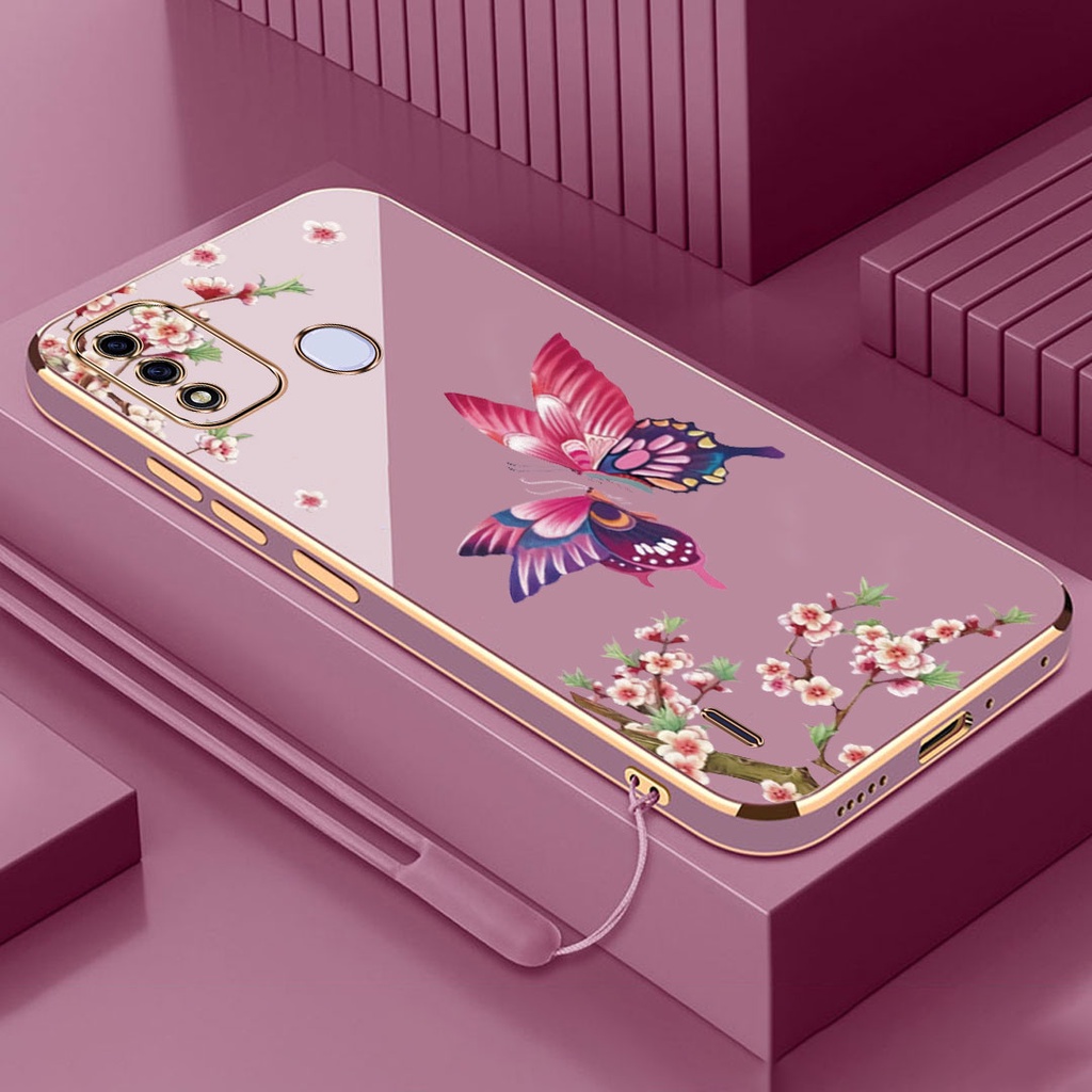 ปลอก ITEL P55 4G A48 ITEL A49 ITEL A58 ITEL A70 เคสโทรศัพท์ชุบขอบตรงซิลิโคนเคสโทรศัพท์ผีเสื้อที่สวยง