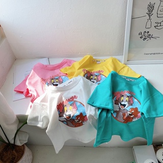 【Cotton Kid Tshirt】เสื้อยืดคอกลม แขนสั้น ผ้าฝ้าย พิมพ์ลายการ์ตูน ทรงหลวม สไตล์เกาหลี แฟชั่นสําหรับเด็กผู้ชาย และผู้หญิง (1-14 ปี)