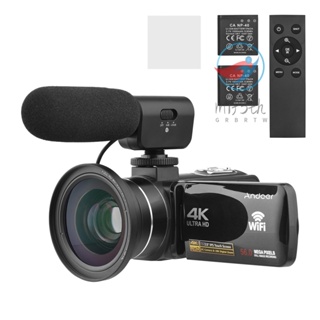 Andoer กล้องบันทึกวิดีโอดิจิทัล 4K WiFi DV 56MP ซูมได้ 18X หน้าจอสัมผัส IPS 3.0 นิ้ว รองรับการตรวจจับใบหน้า IR เวอร์ชั่นกลางคืน ป้องกันการสั่นไหว พร้อมแบตเตอรี่ 2 ชิ้น และ Re