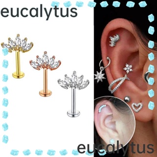 Eucalytus1 ต่างหูสตั๊ด เหล็ก ประดับเพชร 8 มม. คุณภาพสูง