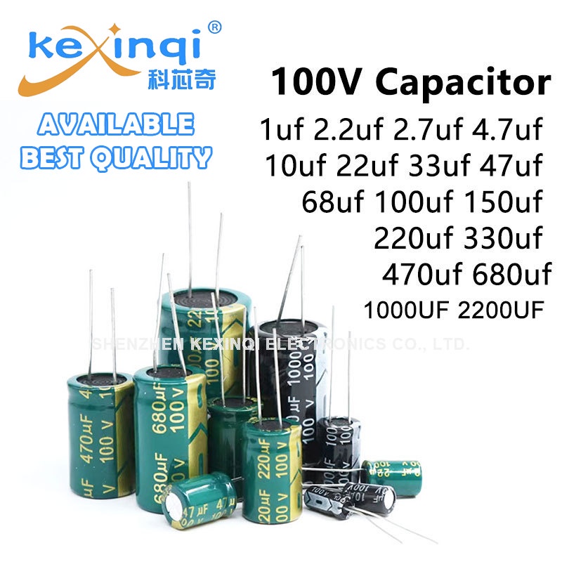 ตัวเก็บประจุอลูมิเนียมไฟฟ้า 100V 1 2.2 2.7 4.7 10 22 33uf 47uf 68uf 100uf 150uf 220uf 330uf 470uf 680uf 1000 2200UF 1-50 ชิ้น