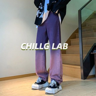 CHILLG LAB กางเกงยีนส์ผู้ชาย สไตล์อเมริกัน แนวสตรีท ดีไซน์ไล่ระดับสีม่วง ไฮสตรีท ขาตรง