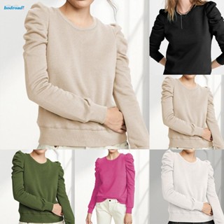 【HODRD】Crewneck Lantern Long Sleeve Tops Women Pullover Solid Color Shirt Top T-shirt【Fashion】