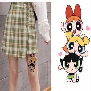 Powerpuff Girls NEWJEANS สติกเกอร์รอยสัก การ์ตูนดอกไม้ แขน สติกเกอร์รอยสักเด็ก สติกเกอร์รอยสักน่ารัก เซ็กซี่ สติกเกอร์รอยสัก