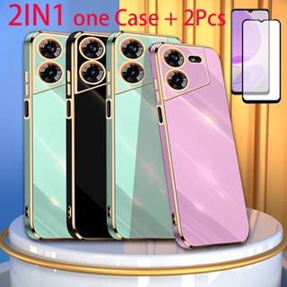 2 IN 1 Tecno Pova 5 เคสชุบทอง พร้อมตัวป้องกันหน้าจอเซรามิค ทรงโค้ง สองชิ้น