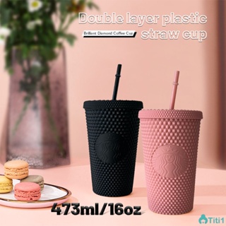 ถ้วยกาแฟพกพาความจุขนาดใหญ่ Diamond Radiant Goddess Straw Cup Coffee Cup Cold Cup Tumbler 473ml/16oz Durian Cup TH1