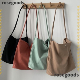 Rosegoods1 กระเป๋าสะพายไหล่ กระเป๋าถือ ผ้าแคนวาส ไนล่อน สีพื้น ความจุขนาดใหญ่ สําหรับนักเรียน