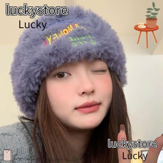 Lucky หมวกบีนนี่ลําลอง ผ้ากํามะหยี่ขนนิ่ม แบบหนา ให้ความอบอุ่น แฟชั่นฤดูหนาว สําหรับขับขี่