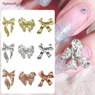 Flymesit ริบบิ้นกลิตเตอร์ พลอยเทียม รูปผีเสื้อ สีทอง สีเงิน สําหรับตกแต่งเล็บ DIY 10 ชิ้น