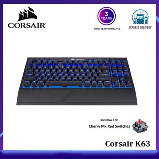 Corsair K63 คีย์บอร์ดเมคคานิคอลไร้สาย Mx สีแดง (สีฟ้า LED / สีฟ้าน้ําแข็ง LED)