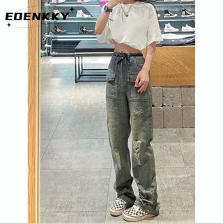 กางเกงขายาว กางเกงยีสน์ผู้หญิง ทรงหลวม ๆ ตรง Retro Hip Hop Pants 2023 NEW Style A97L02XB