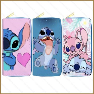 Sq3 กระเป๋าสตางค์ ใบยาว หนัง PU พิมพ์ลายการ์ตูน Stitch น่ารัก มีซิป ความจุขนาดใหญ่ สําหรับนักเรียน