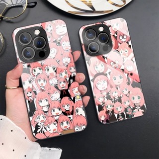 เคสโทรศัพท์มือถือกระจกนิรภัย แบบแข็ง ป้องกันเลนส์ ลายอนิเมะ Spy Family สําหรับ iPhone 14 Pro Max 13 11 12 mini X XR XS 7 8 SE 2020