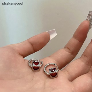 Shakangcool ต่างหูห่วง จี้รูปหัวใจ สีแดง สไตล์เกาหลี โกธิค พังก์ ฮิปฮอป เครื่องประดับ สําหรับผู้หญิง 1 คู่