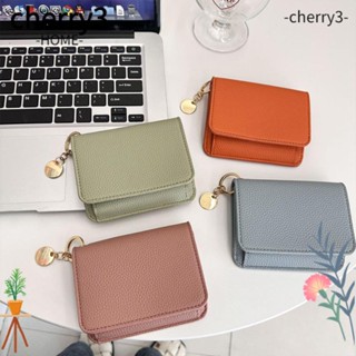 Cherry3 กระเป๋าสตางค์ ใบสั้น หนัง PU มีซิป ขนาดเล็ก น้ําหนักเบา สีพื้น แฟชั่นสําหรับสตรี