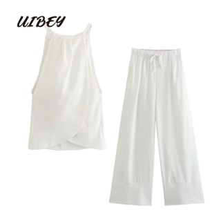 Uibey เสื้อแขนกุด สายคล้องคอ + กางเกง แฟชั่น 7753