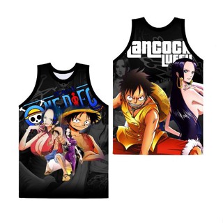 เสื้อกีฬาบาสเก็ตบอลลําลอง พิมพ์ลายการ์ตูนอนิเมะ One Piece 3 มิติ สําหรับผู้ชาย