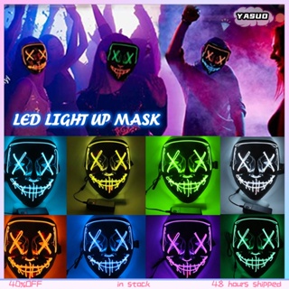 หน้ากากฮาโลวีน Led Neon Party Luminous Light Scary The Purge Mask Glow In Dark Horror Skull Cosplay Halloween Costume