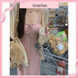 [littlefish] ชุดเดรสกระโปรงยาว สายคล้องคอ แบบนิ่ม หรูหรา ระดับไฮเอนด์ แฟชั่นฤดูใบไม้ร่วง สําหรับสตรี