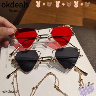 Okdeals แว่นตากันแดด UV400 กรอบโลหะ ทรงสามเหลี่ยม หลากสี สไตล์เรโทร สําหรับผู้หญิง ผู้ชาย ปาร์ตี้ฮาโลวีน