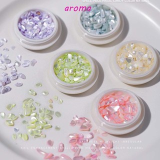 Aroma อุปกรณ์ตกแต่งเล็บ พลอยเทียม ไข่มุก เปลือกหอยธรรมชาติ 3D บางมาก หลากสี สําหรับตกแต่งเล็บ DIY