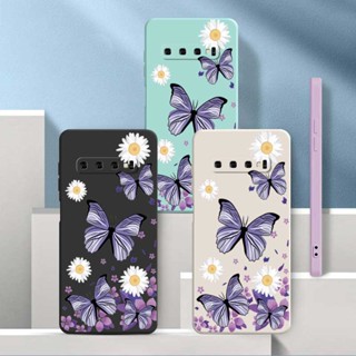 [ฟรีสายคล้อง] Samsung Galaxy S8+ Plus S10e Note 20 Ultra ซิลิโคนเหลว ผีเสื้อ ดอกไม้ เคส ขอบสี่เหลี่ยม เต็มรูปแบบ เคสนิ่ม