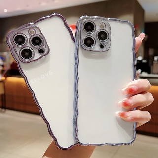 เคสโทรศัพท์มือถือแบบนิ่ม ใส กันกระแทก กันรอยกล้อง ลายคลื่น หรูหรา สําหรับ IPhone 11 12 13 14 Pro Max Plus 7 8 Plus X XS Max Xr SE 2020 7Plus 8Plus 11pro