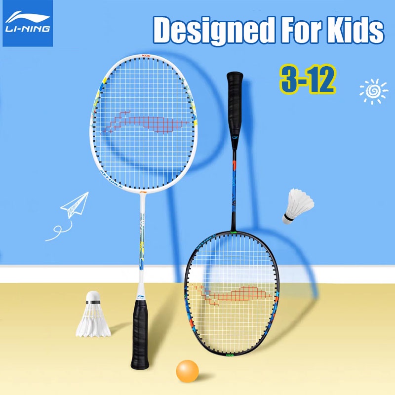 Li ning Thunder KIDS Series ไม้แบดมินตัน Original 6U / 7U G6 Ultra-light เดี่ยวแร็กเก็ตอลูมิเนียมคาร์บอนไฟเบอร์สําหรับผู้เริ่มต้นเด็กวัยรุ่นสีดําและสีขาว
