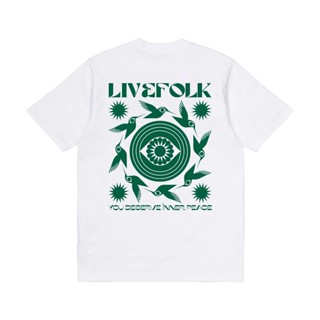 เสื้อยืดผ้าฝ้ายพิมพ์ลายLivefolk - Birdy White T-Shirt