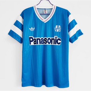 เสื้อกีฬาแขนสั้น ลายทีมชาติฟุตบอล Marseille Away 1990 Season สไตล์วินเทจ แห้งเร็ว สําหรับผู้ชาย ไซซ์ S-XXL