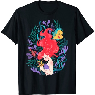 เสื้อยืดแขนสั้นเสื้อยืด พิมพ์ลาย Disney The Little Mermaid Ariel Flounder And Sebastian แฟชั่นสําหรับเด็กผู้ชาย ผู้หญิง