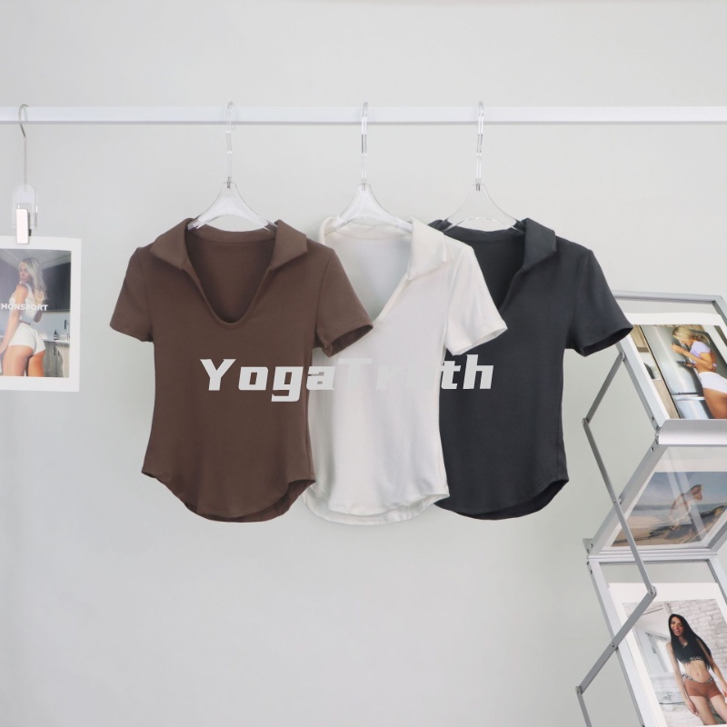 【YOGATRUTH】เสื้อยืดแขนสั้น คอปก รูปตัว U เซ็กซี่ เหมาะกับการเล่นโยคะ เต้นรํา สําหรับผู้หญิง ราคา ถูกที่สุด ดีลบีเคเค