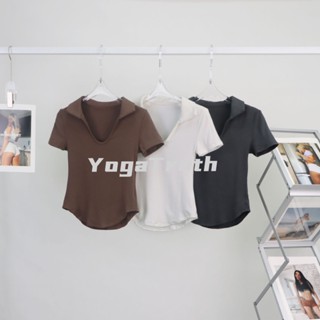 【YOGATRUTH】เสื้อยืดแขนสั้น คอปก รูปตัว U เซ็กซี่ เหมาะกับการเล่นโยคะ เต้นรํา สําหรับผู้หญิง