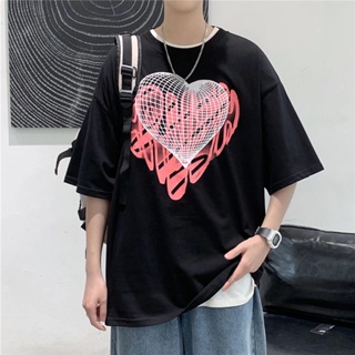 Harajuku Style Street Letter Love Print Short-Sleeved T-Shirt Men Women National Trendy ins Unique Round Neck Loose_02