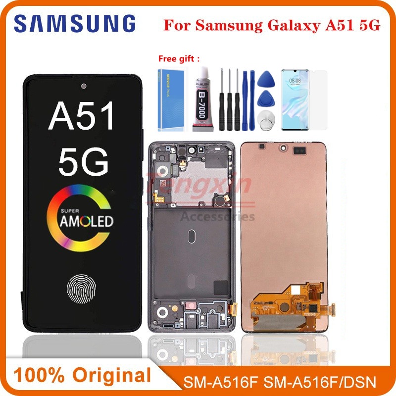 6.5 "; AMOLED สําหรับ Samsung Galaxy A51 5G A516 จอแสดงผล LCD กรอบหน้าจอสัมผัสสําหรับ Galaxy A51 5G 