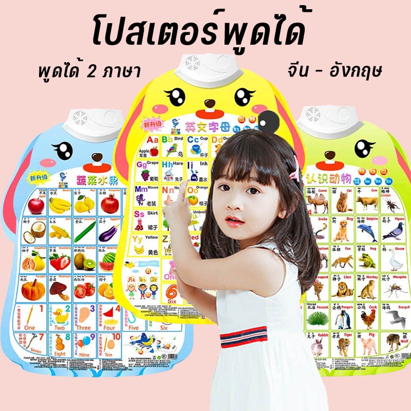 โปสเตอร์พูดได้ ของเล่นกดปุ่มมีเสียงพูด โปสเตอร์มีเสียง พูดได้ 2ภาษา จีน-อังกฤษ โปสเตอร์คำศัพท์