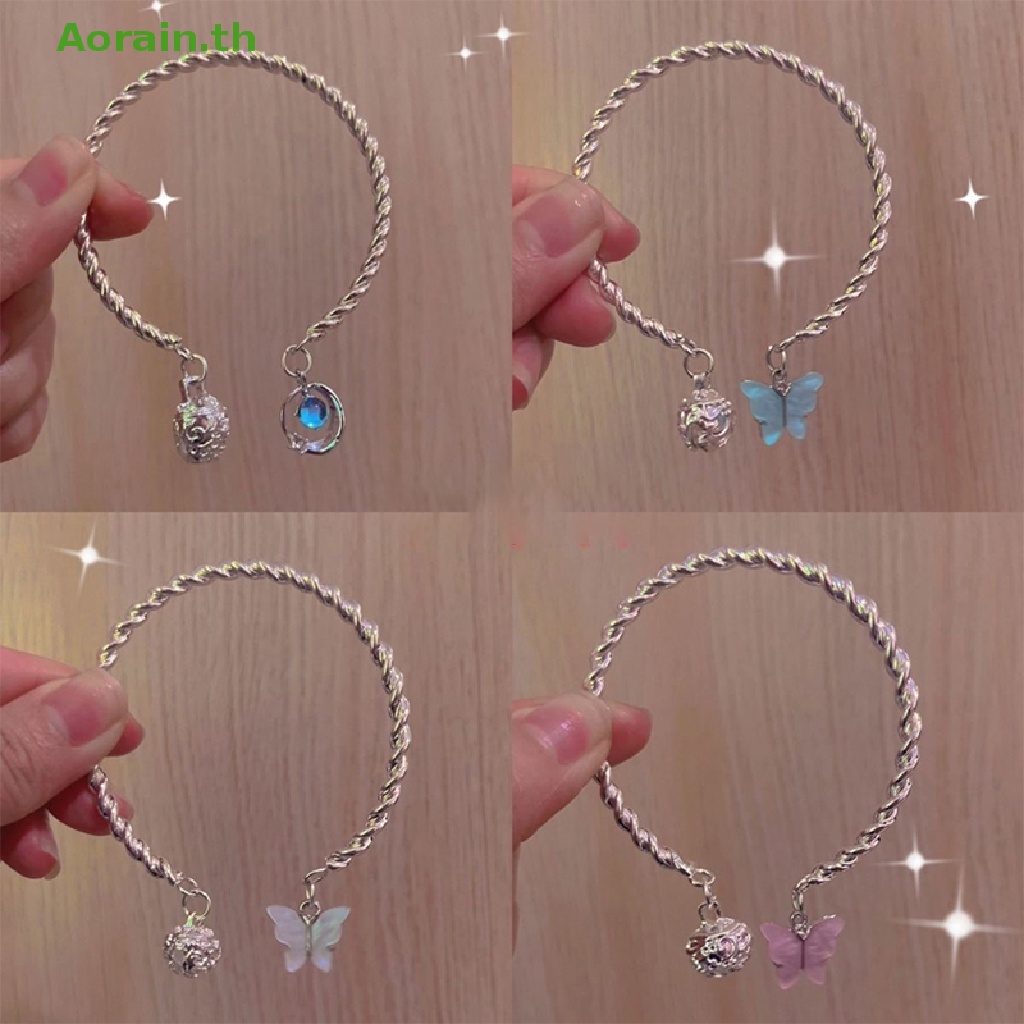 # สร้อยข้อมือ & ใหม่ # เครื่องประดับ กําไลข้อมือ สร้อยข้อมือ จี้ผีเสื้อ สีเงิน สามารถปรับได้ แฟชั่นสําหรับผู้หญิง