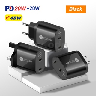 อะแดปเตอร์ที่ชาร์จ PD40W 2-Port USB PD แบบคู่ 20W PD QC3.0 ชาร์จเร็ว ปลั๊ก EU